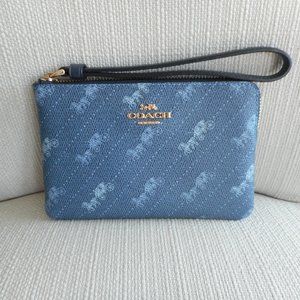 Coach Horse & Carriage Corner Zip Wristlet, Blue